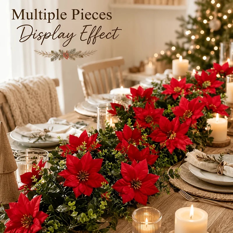 Eucalyptus Preserved - 1/2Pcs Artificial Christmas Garland, Red Poinsettia